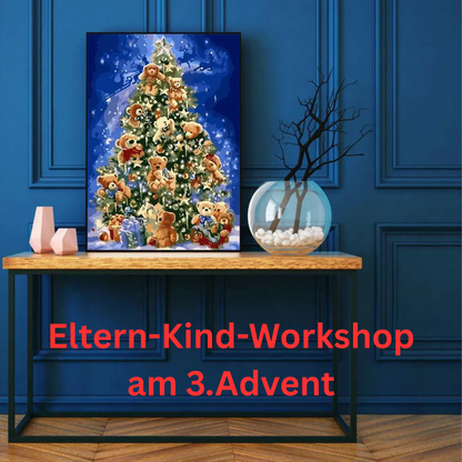 Eltern-Kind-Workshop: Weihnachtsbaum auf Leinwand malen zum 3. Advent